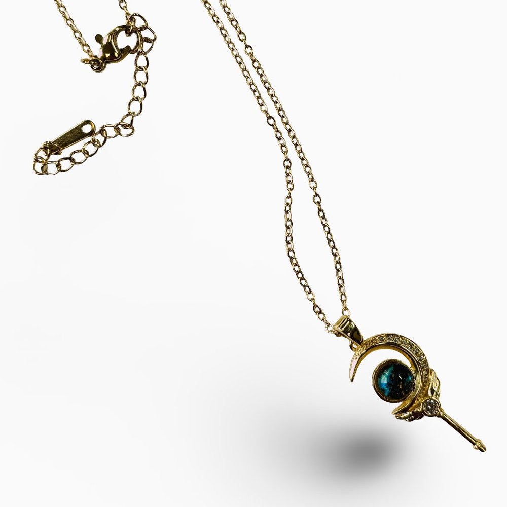 Gold 0.2 ct Zircon and Sapphire Scepter Pendant Necklace